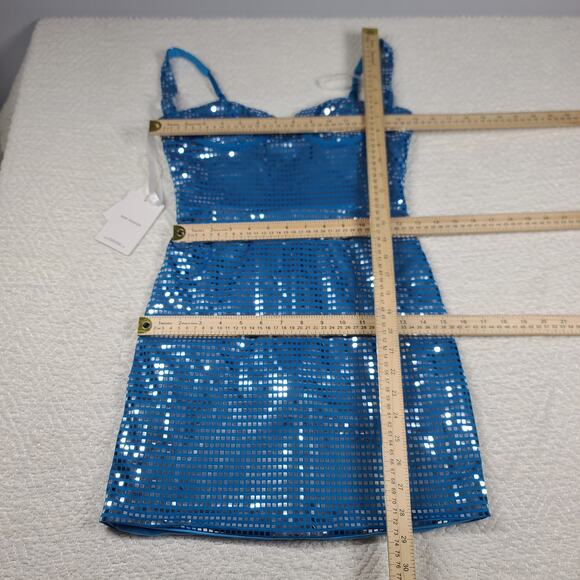 Sparkly mini party dress Blue mini silver metallic detail bodycon dress Size 0 - Picture 7 of 9